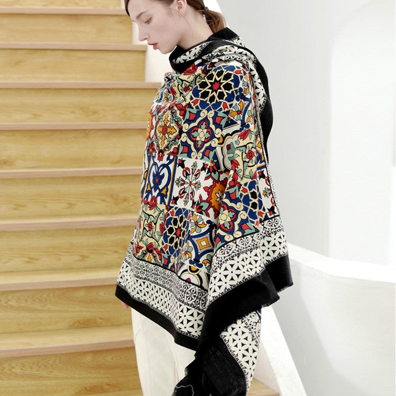 Wool pashmina poncho shawl, view 6 - MRSLM