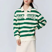 oversized waffle striped polo collar sweatshirt, view 4 - MRSLM