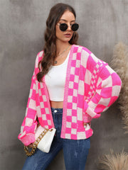 women's plaid knit cardigan coat, view 4 - MRSLM