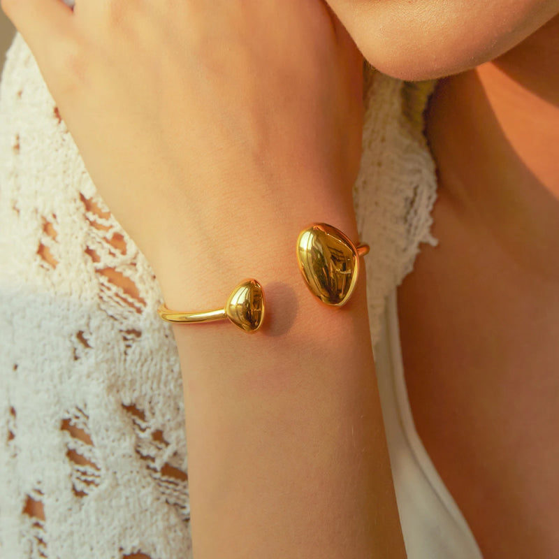gold plated irregular open bangle, view 4 - MRSLM
