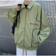 men's loose pu leather coat, view 8 - MRSLM
