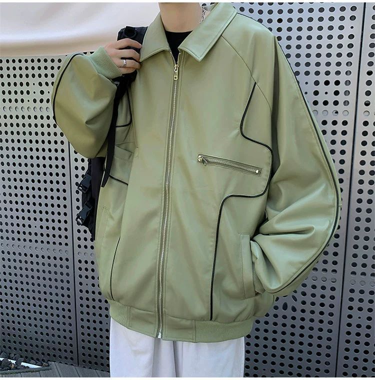 men's loose pu leather coat, view 8 - MRSLM