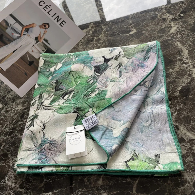 silk cashmere square scarf with print, view 7 - MRSLM