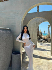 mesh sheer long-sleeve maxi dress, view 7 - MRSLM