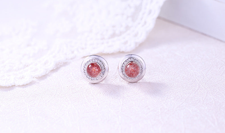 strawberry crystal stud earrings, view 2 - MRSLM