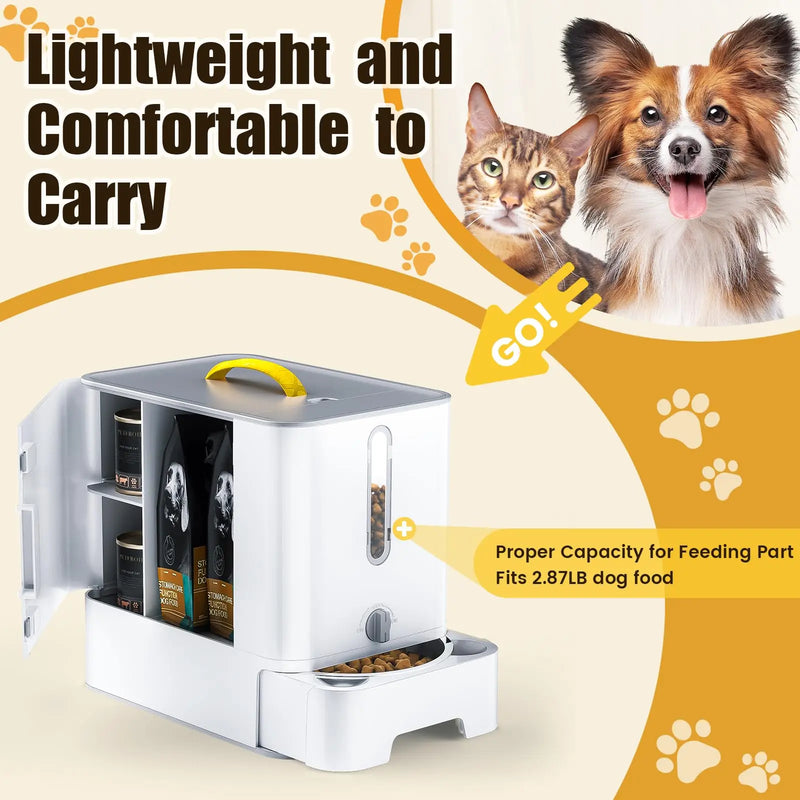waterproof pet food storage and double bowl feeder, view 6 - MRSLM