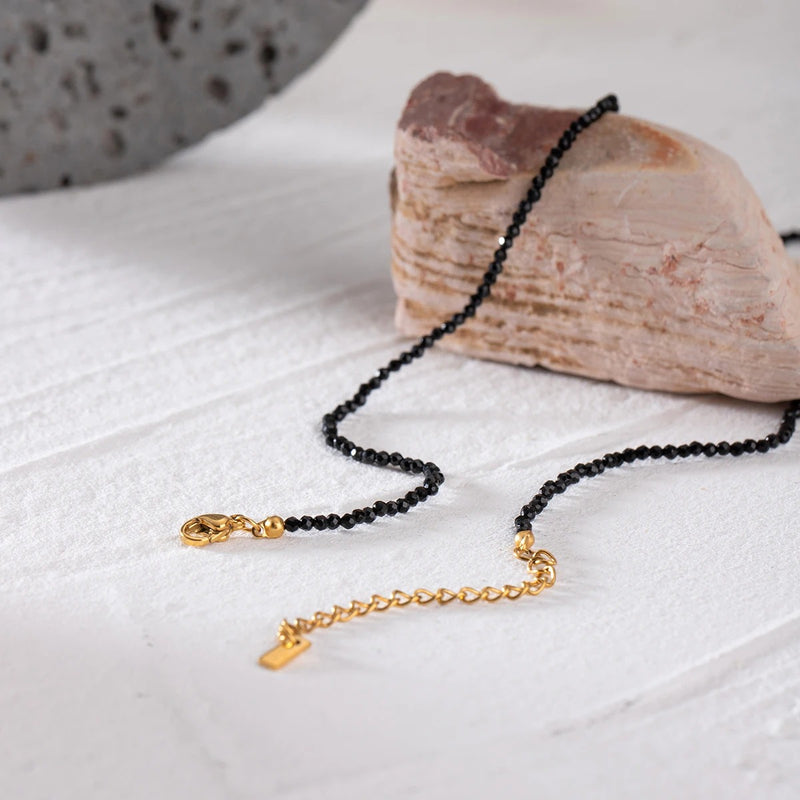 black crystal imitation pearl necklace, view 5 - MRSLM
