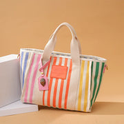 colorful striped canvas tote bag, view 4 - MRSLM