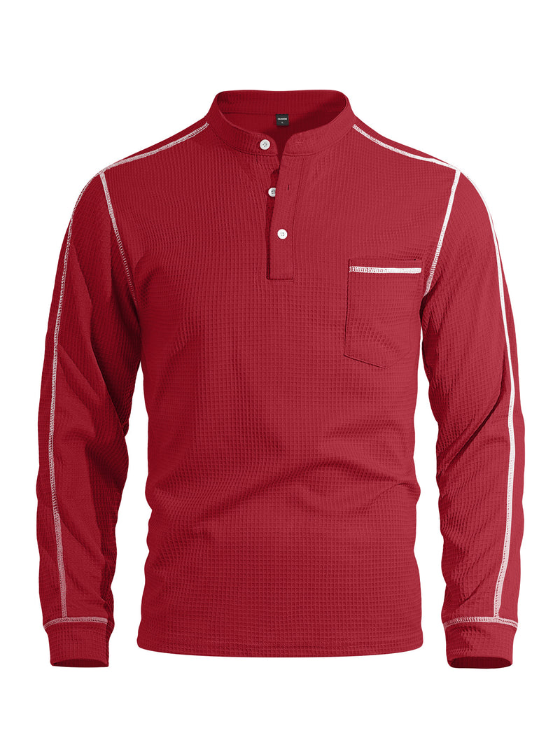 Men's long-sleeve waffle-knit henley shirt, view 4 - MRSLM