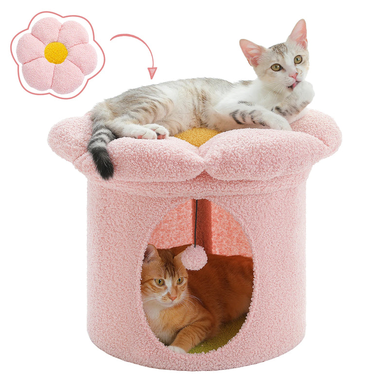 cozy flower cat house with pompom ball, view 6 - MRSLM