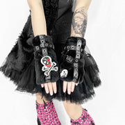 punk black furry skull wool gloves, view 5 - MRSLM