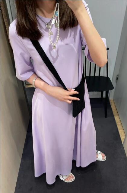 lavender T-shirt knit dress, view 5 - MRSLM