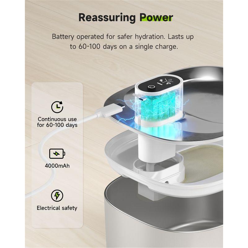 wireless stainless steel pet water fountain, view 6 - MRSLM