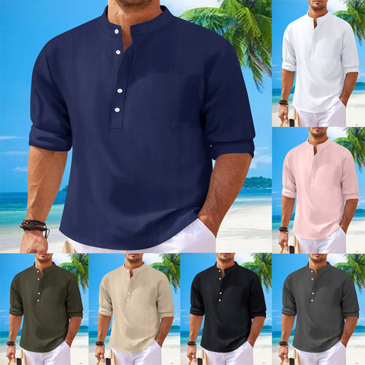 men's cotton stand collar long sleeve shirt - MRSLM