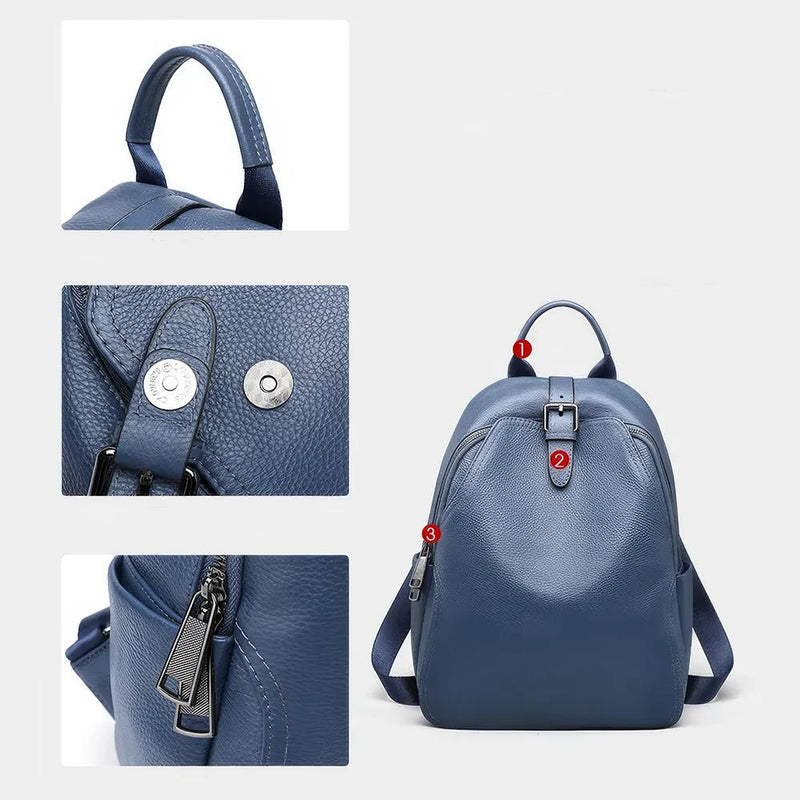 Blue grey leather women backpack, view 8 - MRSLM