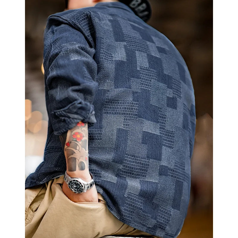 retro jacquard denim shirt for men, view 5 - MRSLM