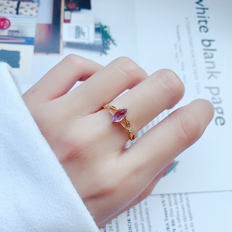 Japanese Luxury Lavender Amethyst White Zirconium Women's Ring