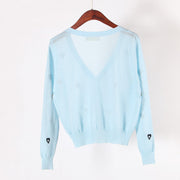 embroidered v-neck ice silk knit cardigan, view 10 - MRSLM
