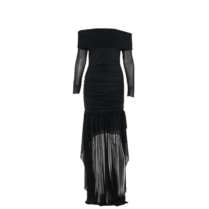 slim-fit pleated off-shoulder dress, view 5 - MRSLM