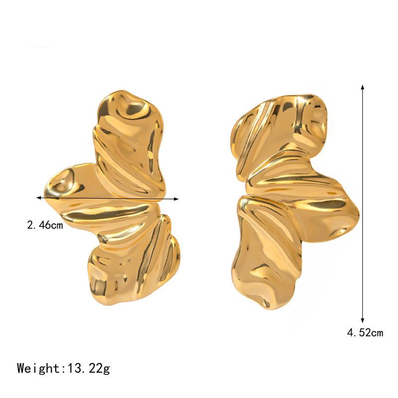18k gold plated three petal stud earrings, view 2 - MRSLM