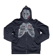 rhinestone print hooded zip cardigan, view 3 - MRSLM