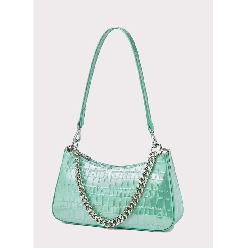 alligator pattern leather shoulder bag, view 3 - MRSLM