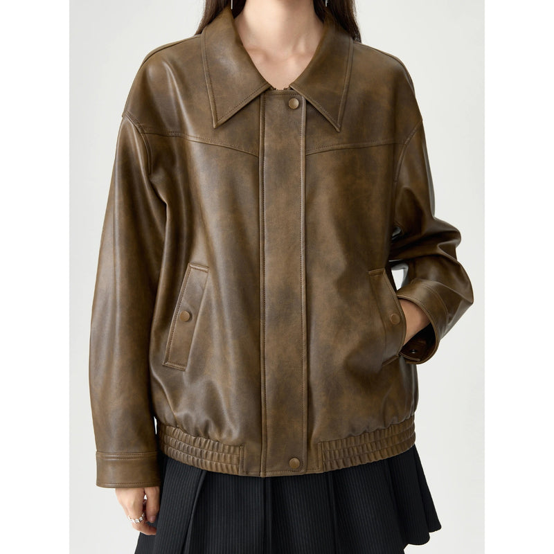 retro faux leather jacket for women, view 8 - MRSLM