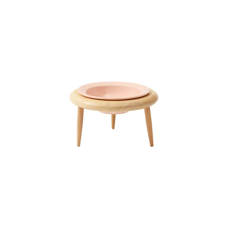 Elevated ceramic pet bowls with wooden stand, view 10 - MRSLM