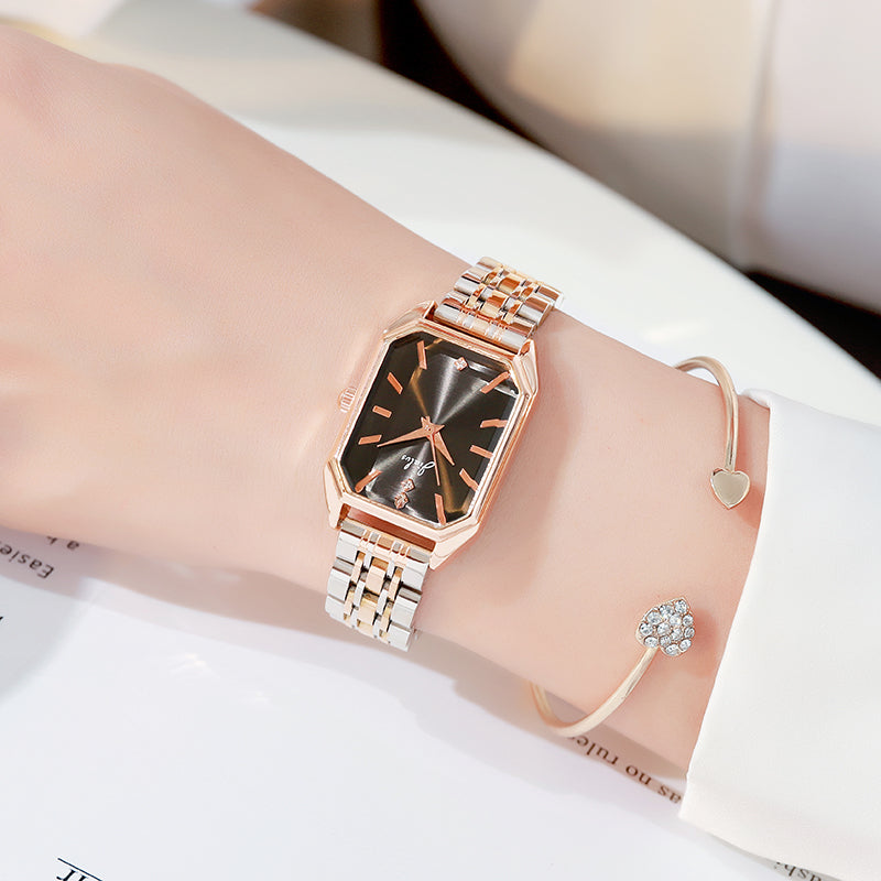 women's simple rectangular leather watch, view 7 - MRSLM