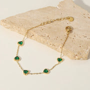 gold plated green heart bracelet, view 5 - MRSLM