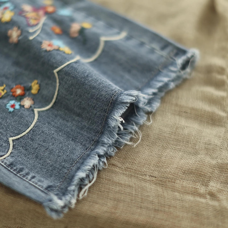 embroidered wide leg denim pants, view 6 - MRSLM