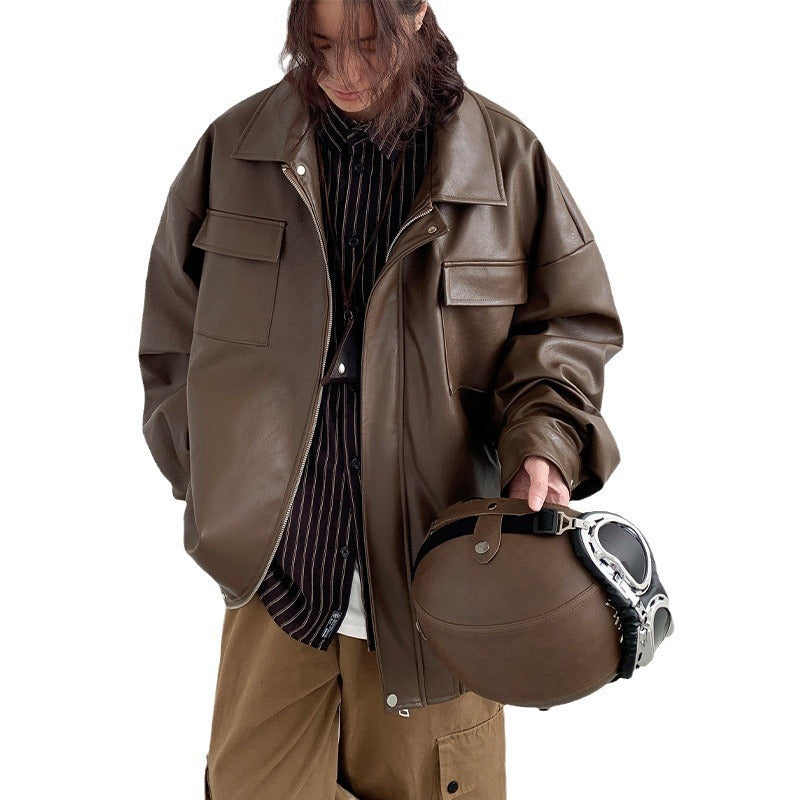 men's loose PU leather jacket, view 6 - MRSLM