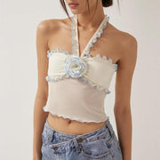 floral lace splice crop top - MRSLM