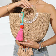 handwoven rattan beach handbag, view 5 - MRSLM