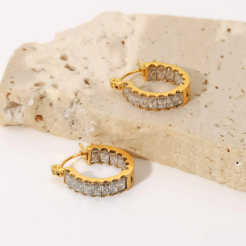 Gold zirconia hoop earrings, view 6 - MRSLM