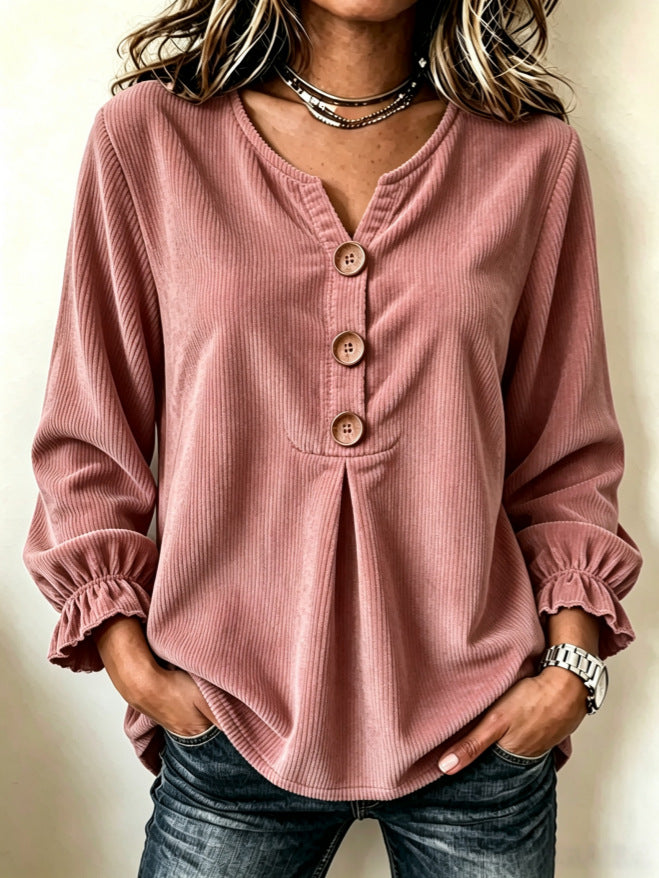Women's corduroy long sleeve blouse, view 10 - MRSLM