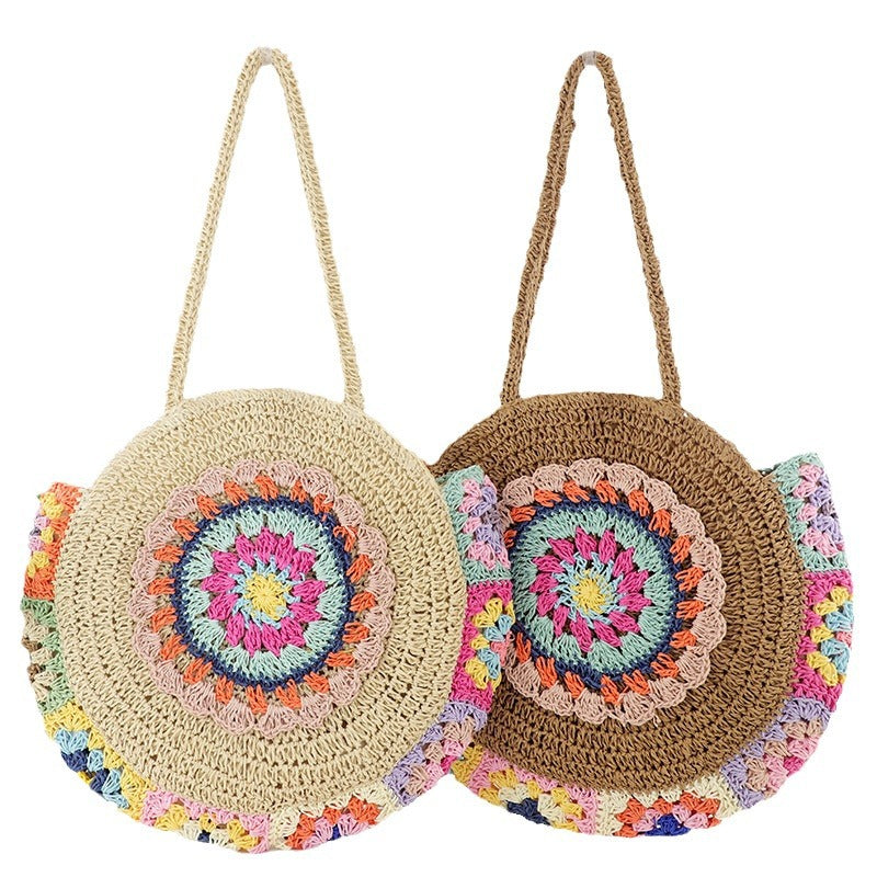 colorful woven beach shoulder bag, view 8 - MRSLM
