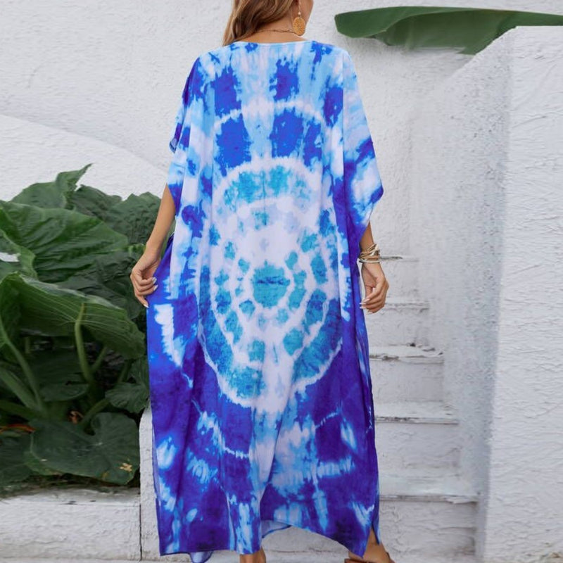 Blue print beach cover-up robe, view 4 - MRSLM