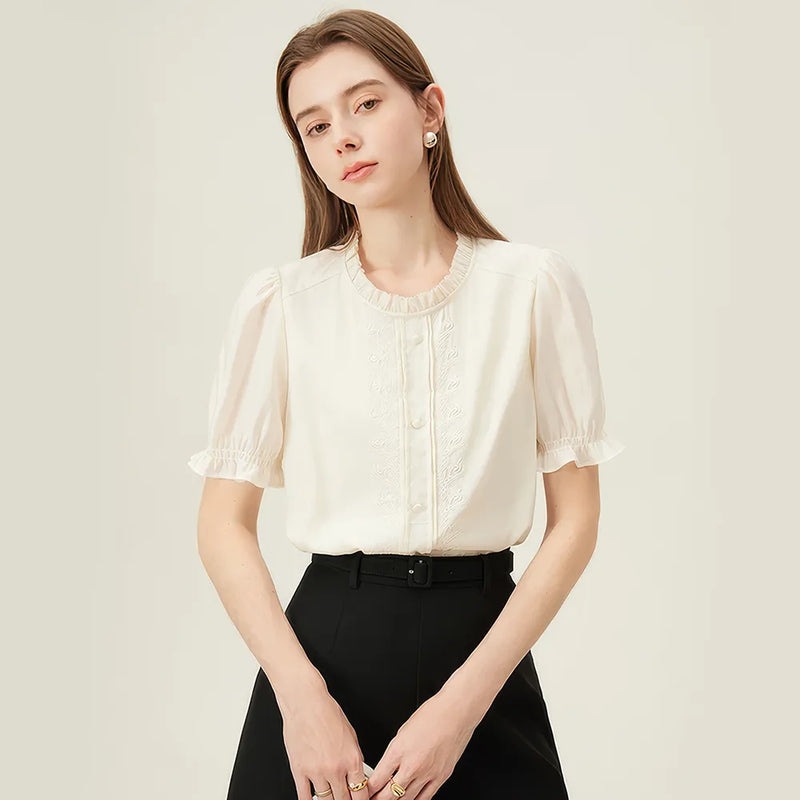 embroidered round neck shirt, view 5 - MRSLM