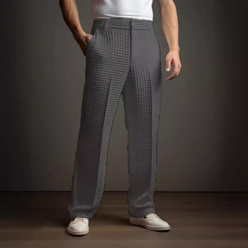 men's straight waffle-knit suit pants, view 4 - MRSLM