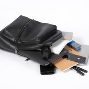 Men's solid black leather backpack, view 4 - MRSLM