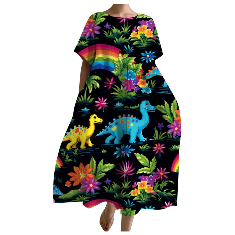 women's loose round neck printed dress, view 11 - MRSLM