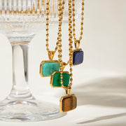 gold plated natural stone pendant necklace - MRSLM
