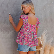 women's floral ruffle cuff vest top, view 4 - MRSLM