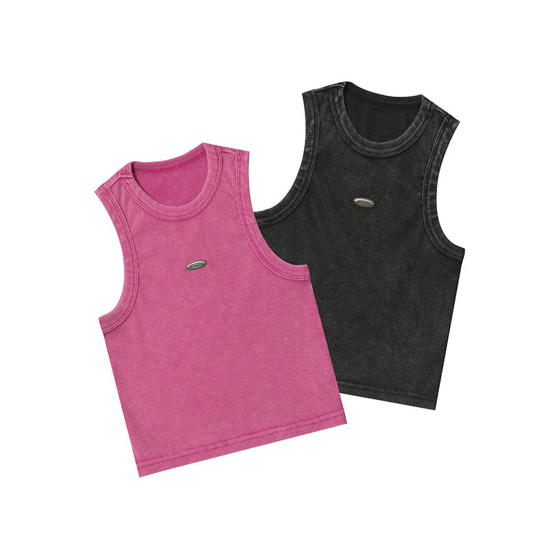 women's cropped washed cotton vest top, view 2 - MRSLM