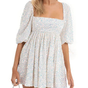 Sequin square collar swing dress, view 2 - MRSLM