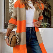 women's color matching long cardigan sweater - MRSLM