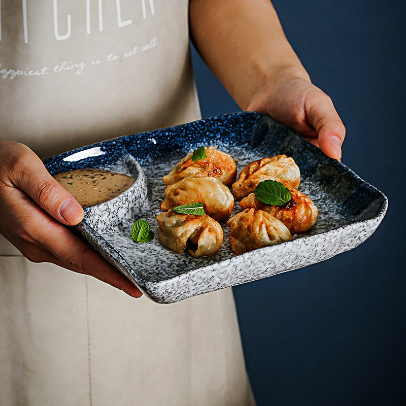 ceramic dumpling plate with sauce compartment - MRSLM