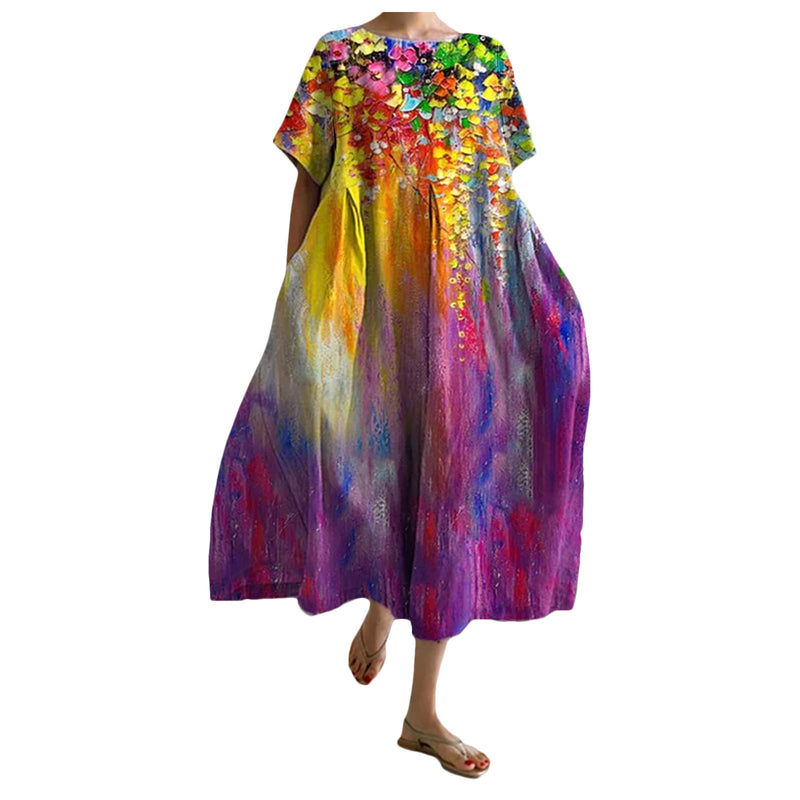 women's round neck 3D print dress, view 9 - MRSLM