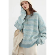 women's loose striped round neck sweater, view 3 - MRSLM